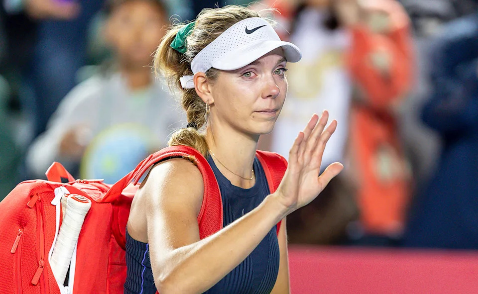 Katie Boulter, pictured here in tears in heartbreaking scenes.