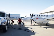 An airplane is refueled at the McKinney National Airport in McKinney, TX, on Nov 6, 2024.