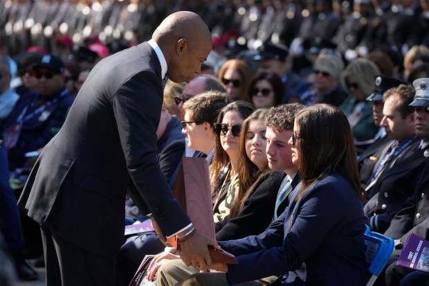 New York City Mayor Eric Adams is pictured at the FDNY's annual Memorial Day Ceremony to honor FDNY members who have died in the previous year at the Riverside Park Firemen's Monument on Oct. 12, 2022. (Michael Appleton / Mayoral Photography Office)