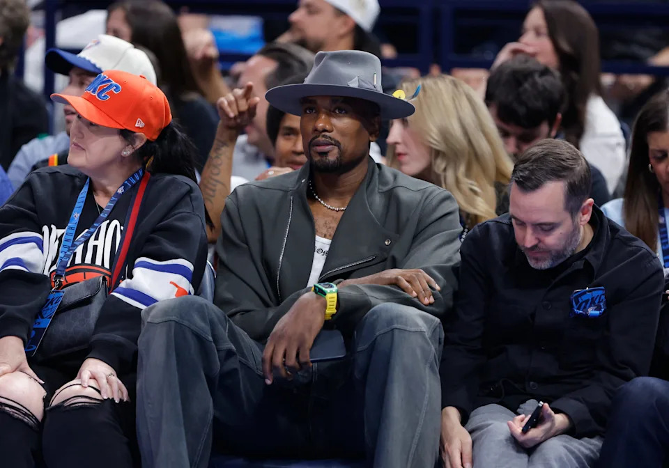 Oct 21, 2025; Oklahoma City, Oklahoma, USA; Former Oklahoma City Thunder player Serge Ibaka watches a game between the Houston Rockets and Oklahoma City Thunder during the first half at Paycom Center. Mandatory Credit: Alonzo Adams-Imagn Images