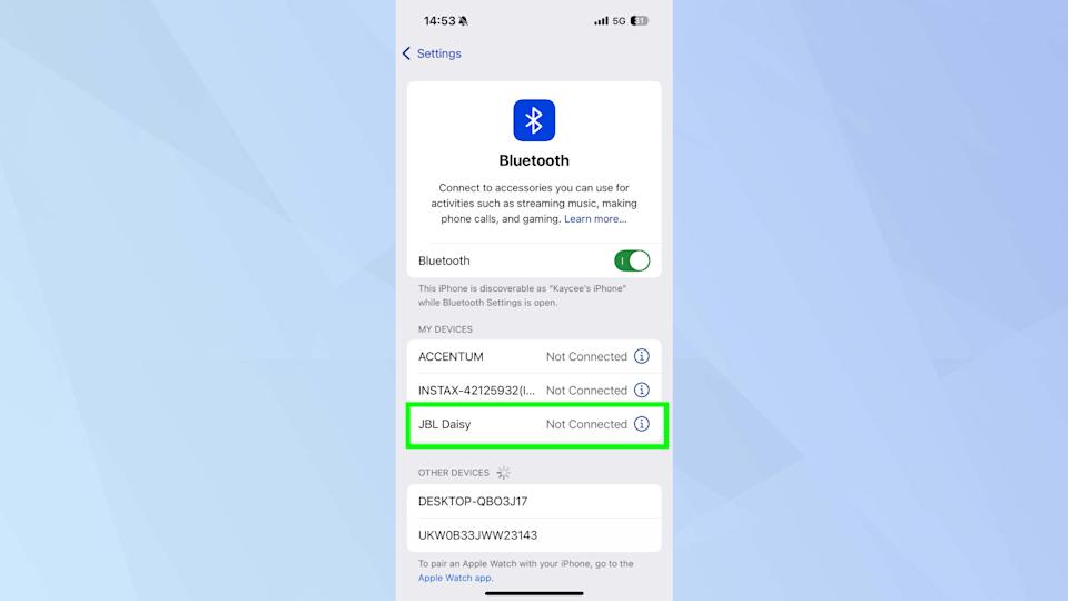 Bluetooth options on iPhone 
