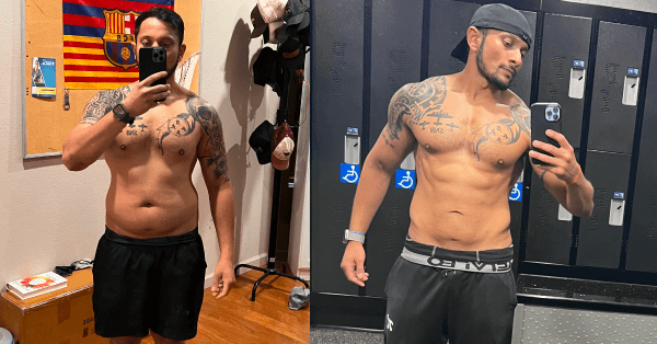 Before and after image of someone using the Simple App