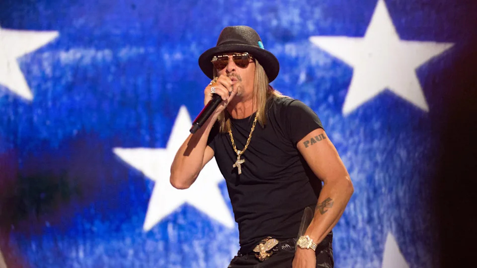 Kid Rock performs during the Republican National Convention (RNC) at the Fiserv ForumPhoto by Jacek Boczarski/Anadolu via Getty Images)