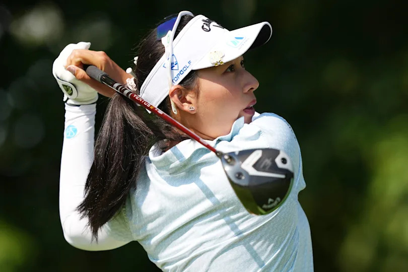 Jeeno Thitikul of Thailand plays her shot from the fourth tee during the final round of the Kroger Queen City Championship presented by P&G 2025 at TPC River's Bend on September 14, 2025 in Cincinnati, Ohio. (Photo by Dylan Buell/Getty Images)