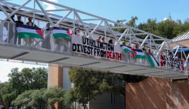 Students hold pro-Palestine protest on south bridge over Cooper Street | Campus