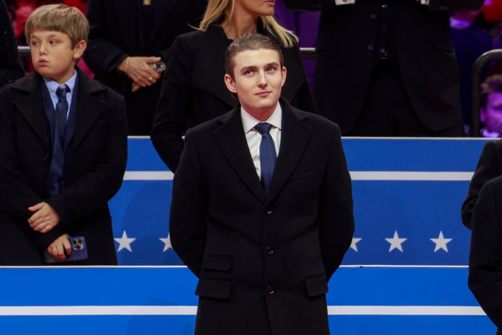 Eric Trump laughed when asked if he'd given his little brother, Barron Trump, seen here at his father's second inauguration back in January, any dating advice.