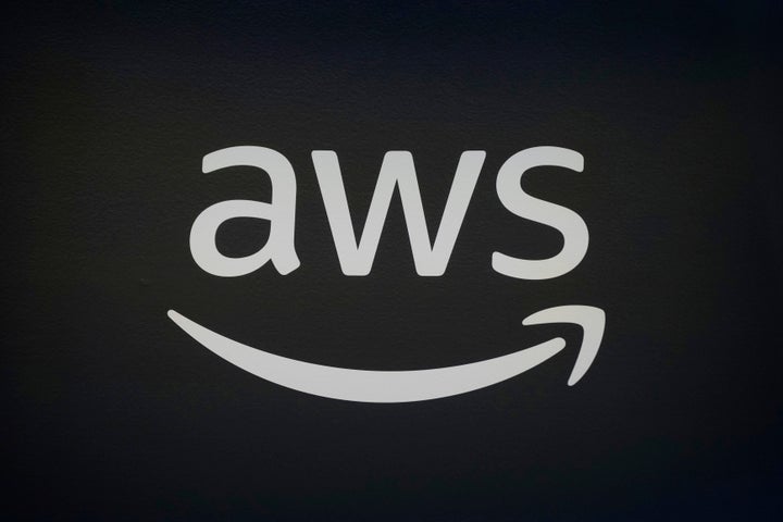 An AWS, Amazon Web Services, logo is displayed at LlamaCon 2025, an AI developer conference, in Menlo Park, Calif., on April 29, 2025.