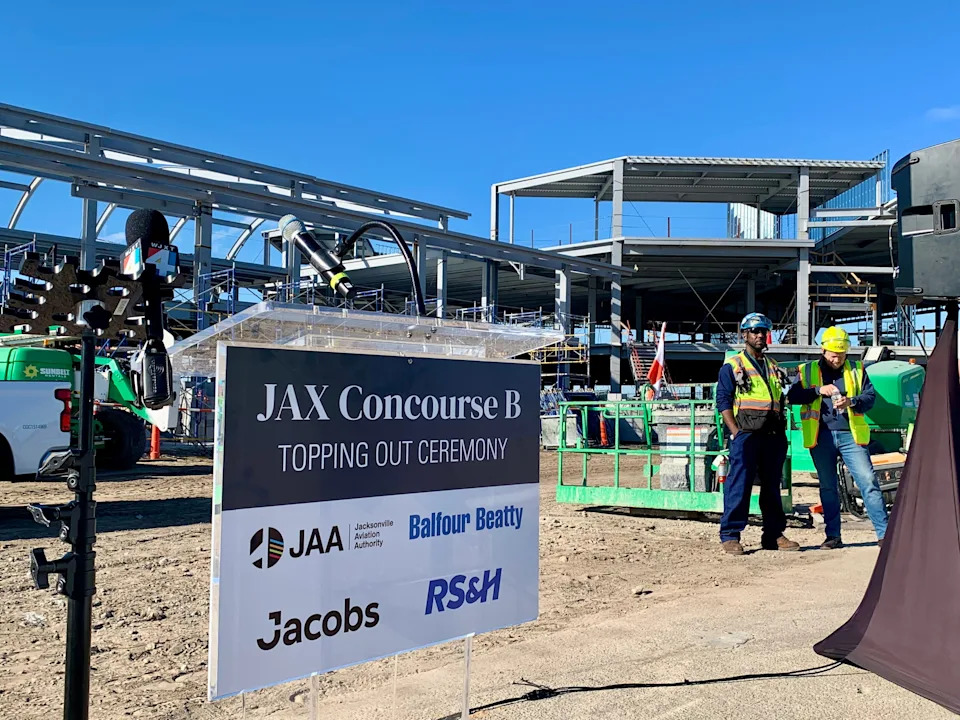 The Jacksonville Aviation Authority oined its partners in a topping off ceremony on Oct. 24, 2025 celebrating installation of the last piece of steel for the structure of the new concourse being built at Jacksonville International Airport.