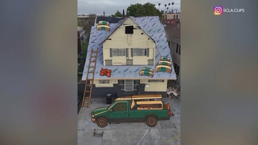 Illustrations of scattered supplies belonging to street vendors, landscapers, and construction workers are seen sitting abandoned over real video, portraying the impact the recent ICE raids have had in local communities. (SCLA.Clips)