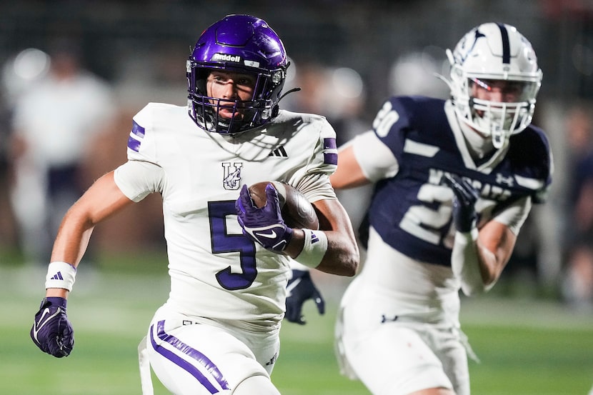 Anna wide receiver Michael Kennedy (5) breaks free on a  45 yard touchdown reception past...