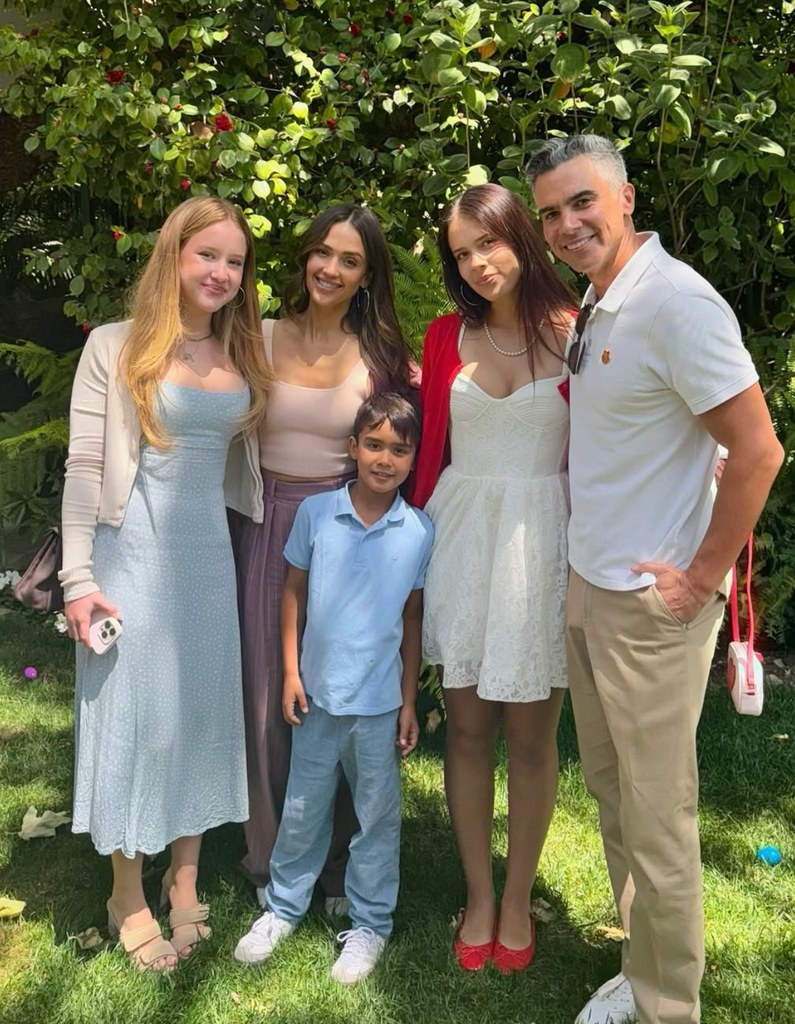 Photo shared by Jessica Alba on Instagram April 20, 2022 featuring her ex Cash Warren and their children Honor, Haven and Hayes during their Easter Sunday celebrations
