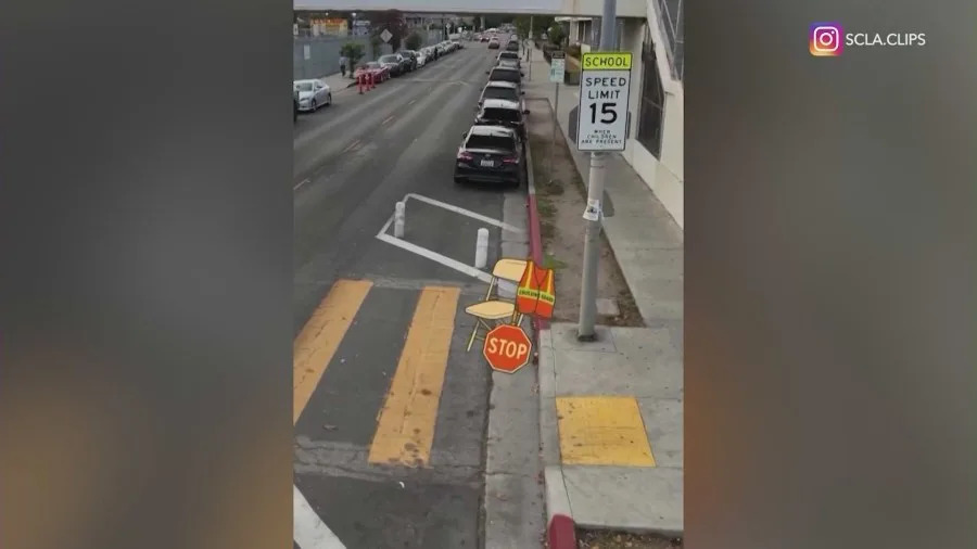 Illustrations of scattered supplies belonging to street vendors, landscapers, and construction workers are seen sitting abandoned over real video, portraying the impact the recent ICE raids have had in local communities. (SCLA.Clips)