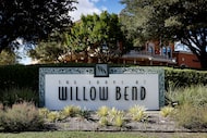A view of The Shops at Willow Bend mall sign at W Park Blvd and the North Dallas Tollway in...