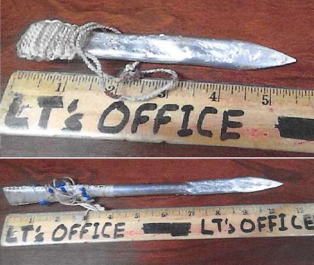 FILE - Weapons used in a 2024 inmate-on-inmate attack at the Metropolitan Detention Center are pictured here.