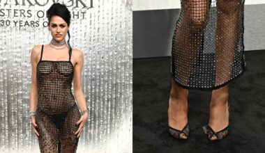 On Tuesday, model Amelia Gray attended the Swarovski Masters of Light Celebration in lace peep-toe pumps.