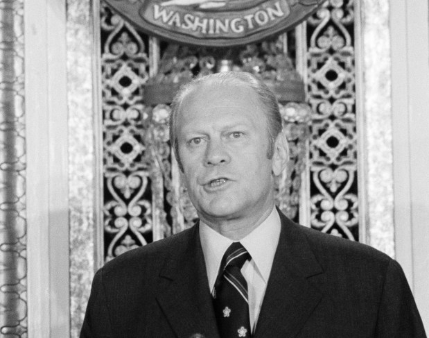 President Gerald Ford speaks at the National Press Club in Washington, D.C. on Wednesday, Oct. 29, 1975. (AP Photo)