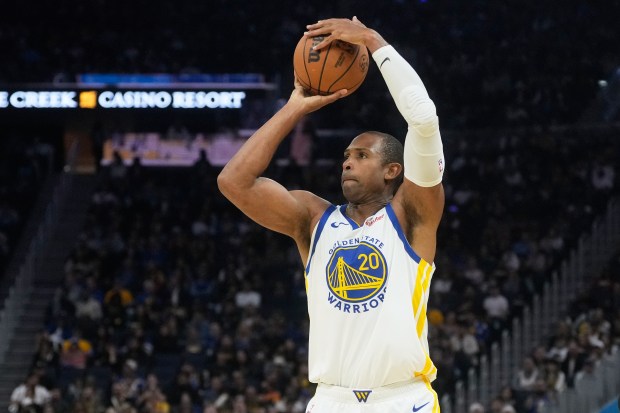Golden State Warriors center/forward Al Horford shoots during the first...