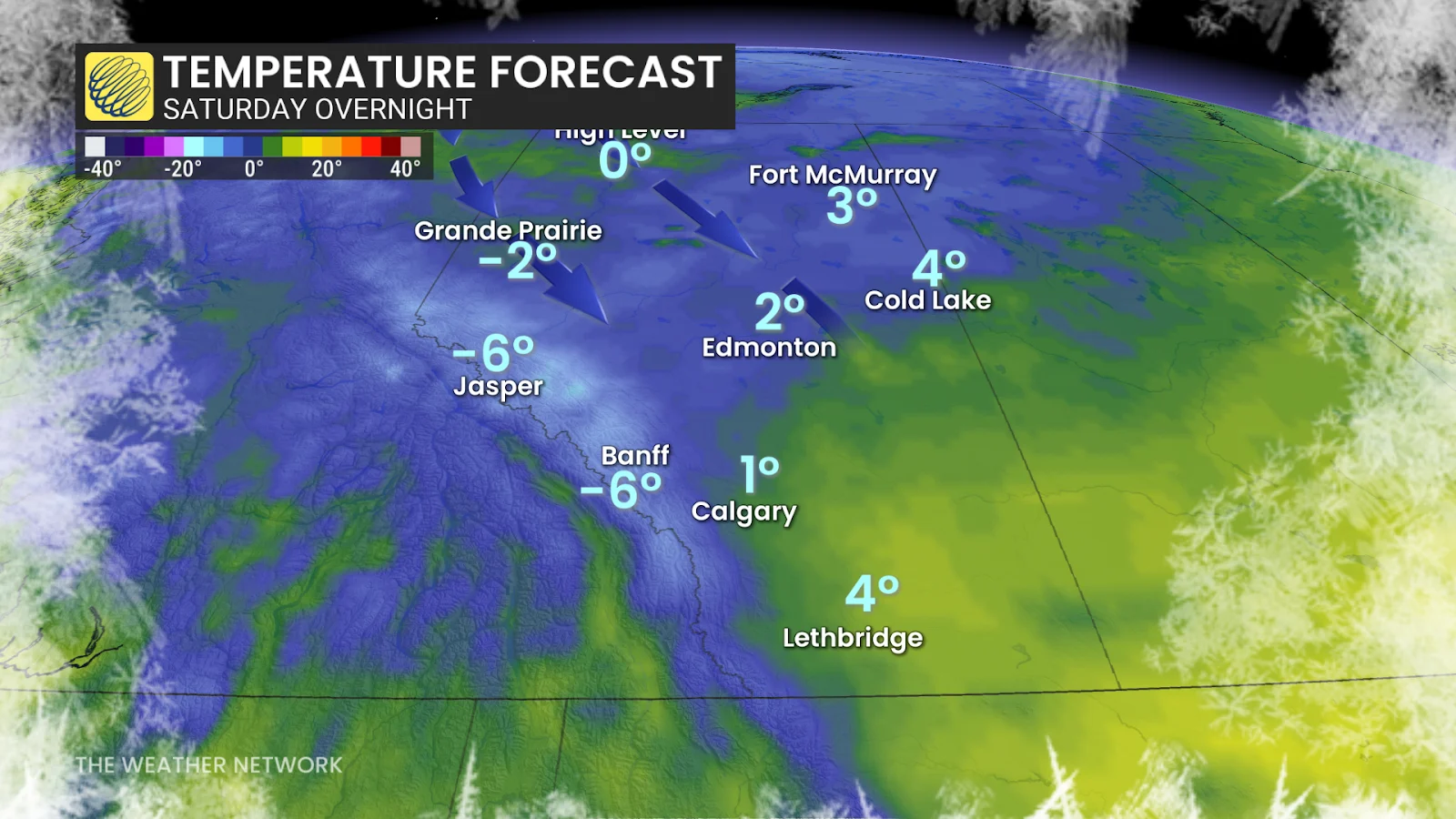 Alberta temperature forecast Saturday overnight