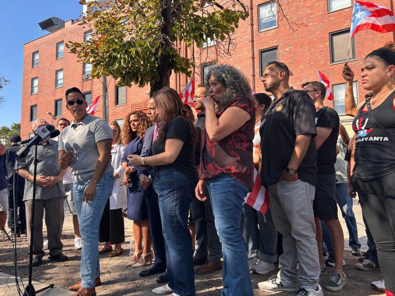 Ald. Jessie Fuentes speaks at an Oct. 3, 2025, press conference about ICE activity in the Humboldt Park area. Photo by Jake Wittich