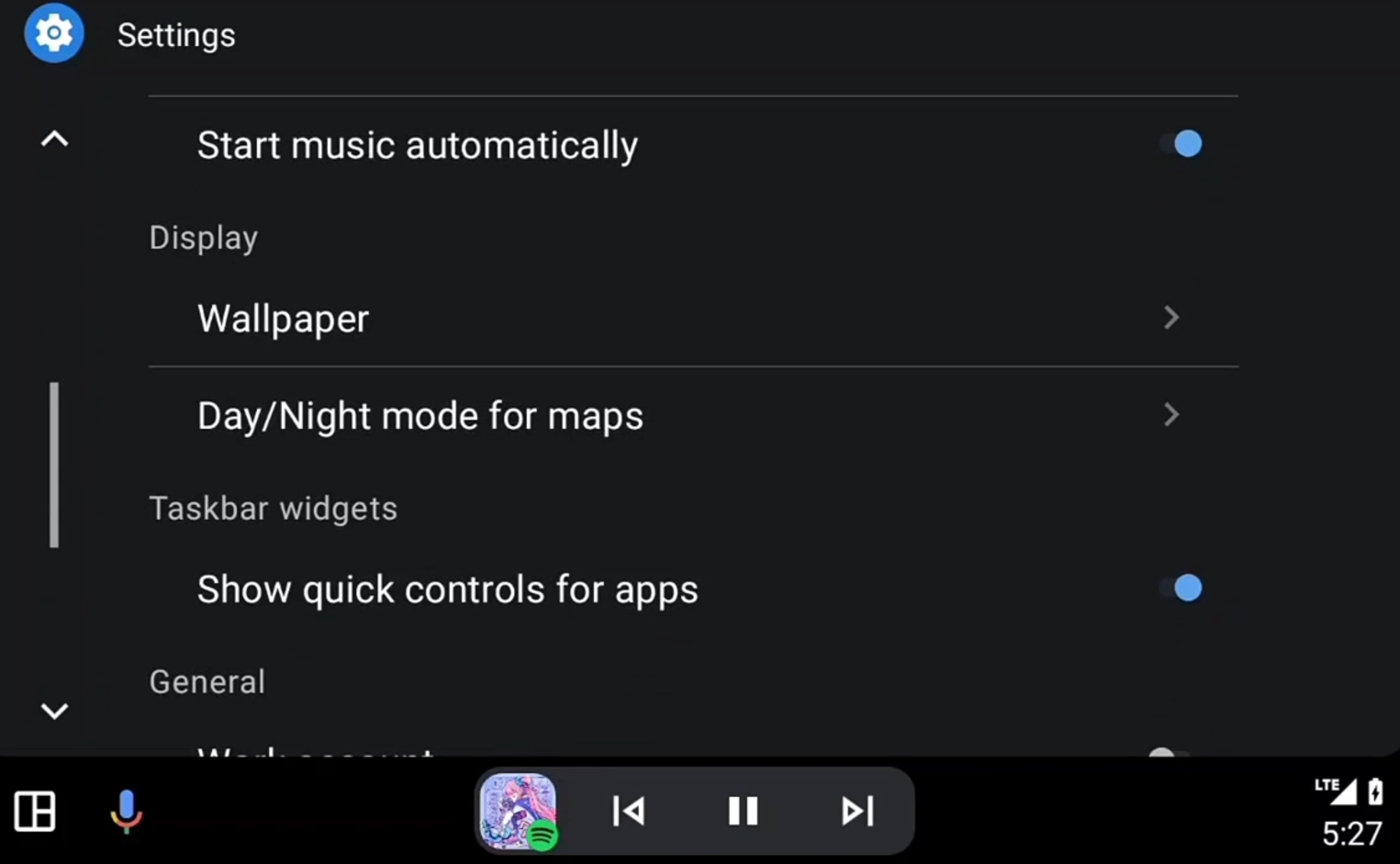 Android Auto Quick Controls on previous update