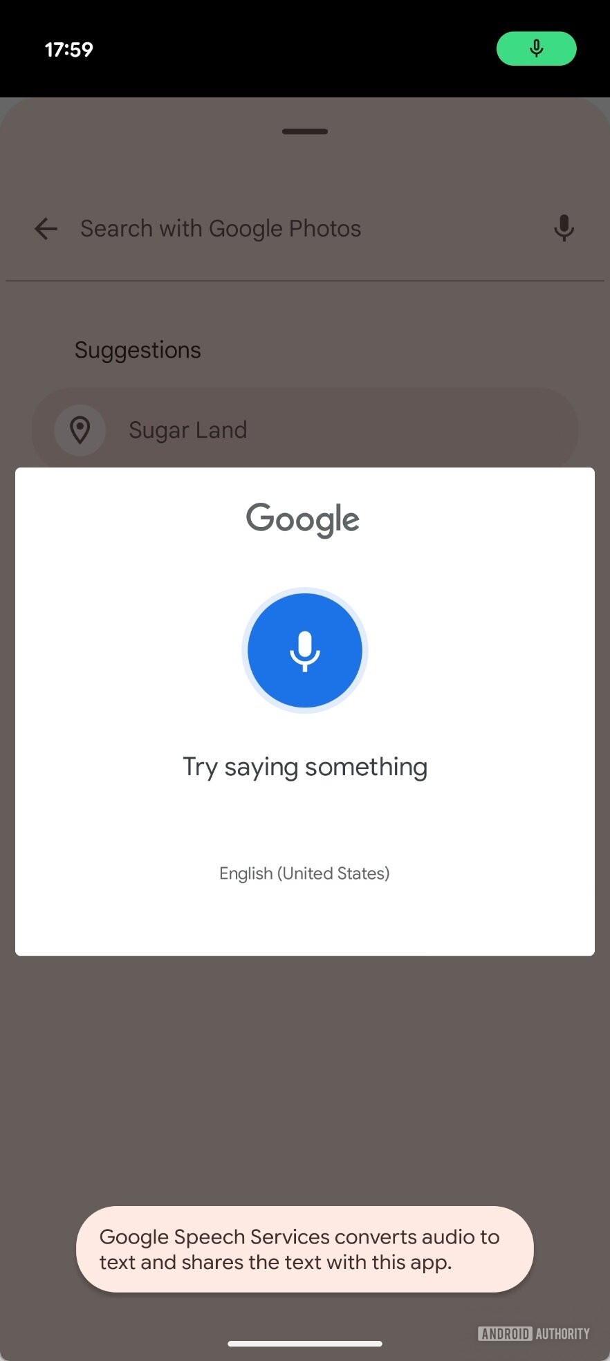 Android Photo Picker voice search dialog