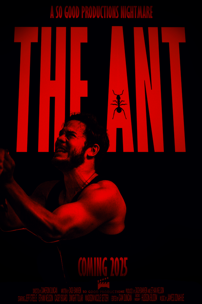 Image is a movie poster promoting "The Ant" with a man looking toward the left with a fearful expression on his face.