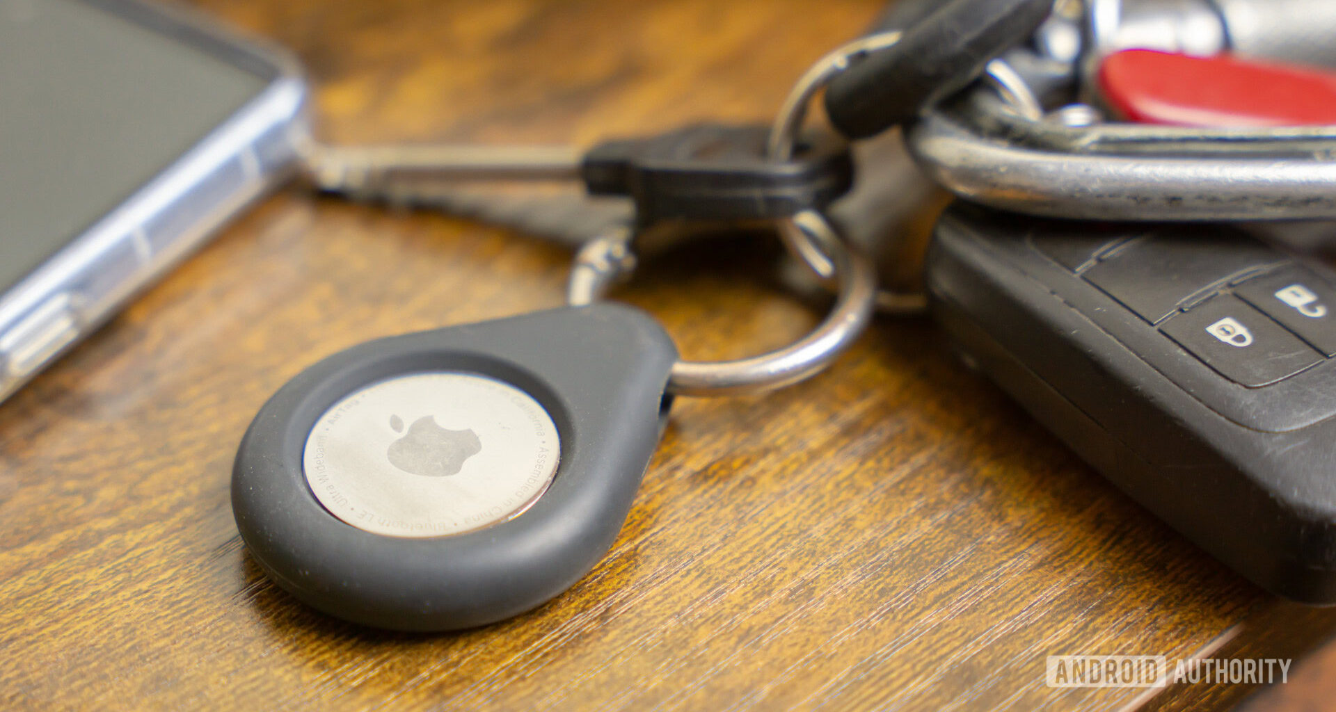 Apple AirTag on keychain stock photo