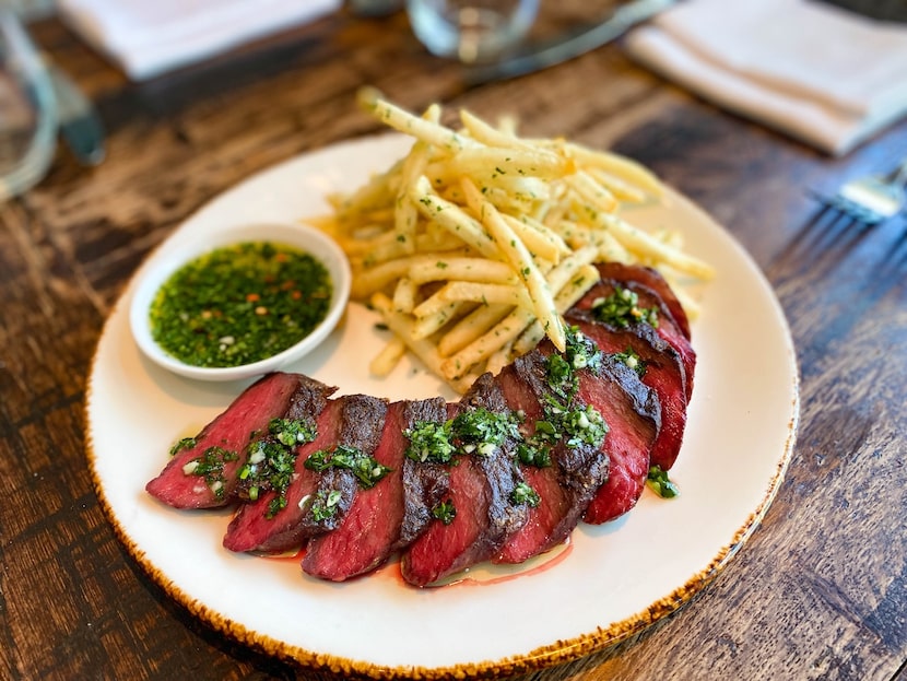 Modern American bistro Gemma rotates Texas wagyu butcher’s cuts — usually flat iron, bavette...