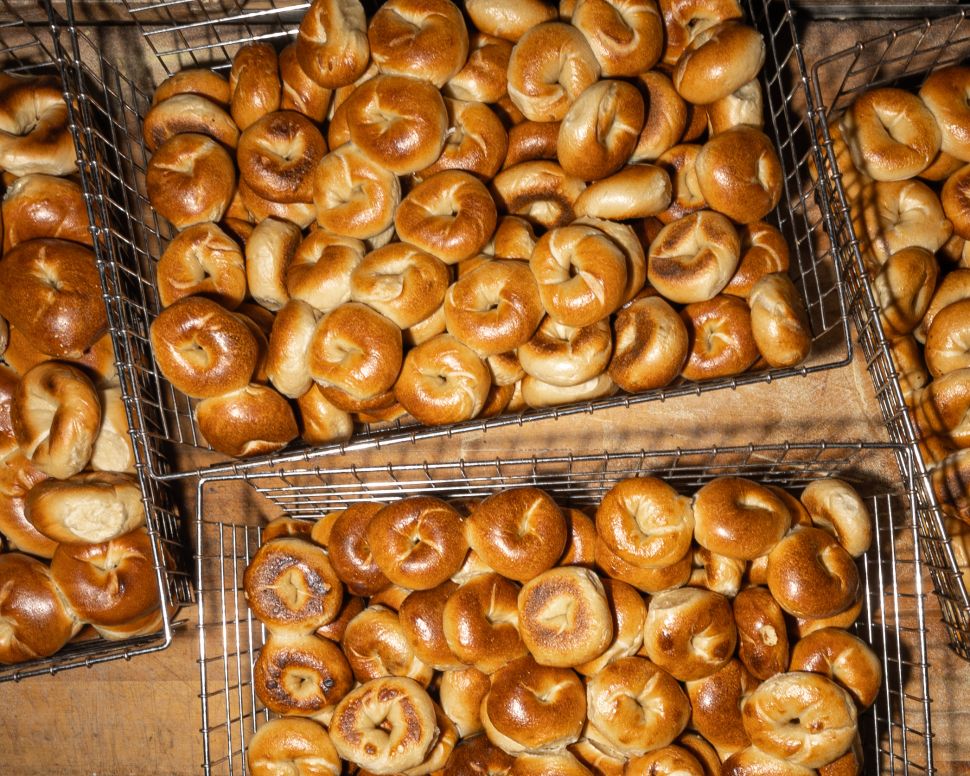 Baskets of freshly baked bagels