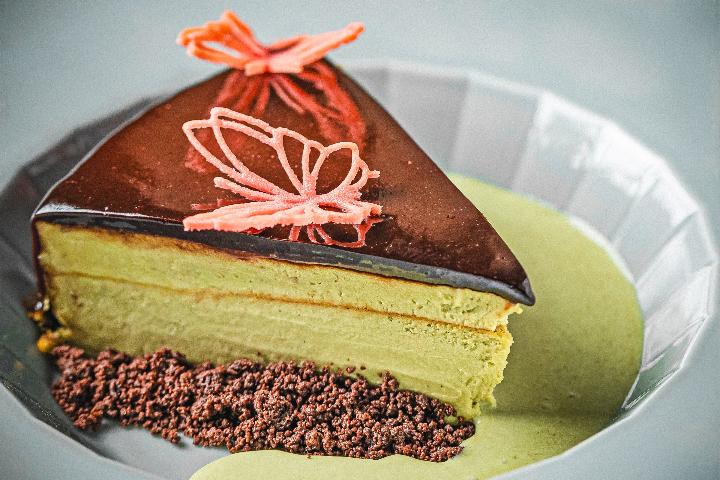 A slice of Basque cheesecake.