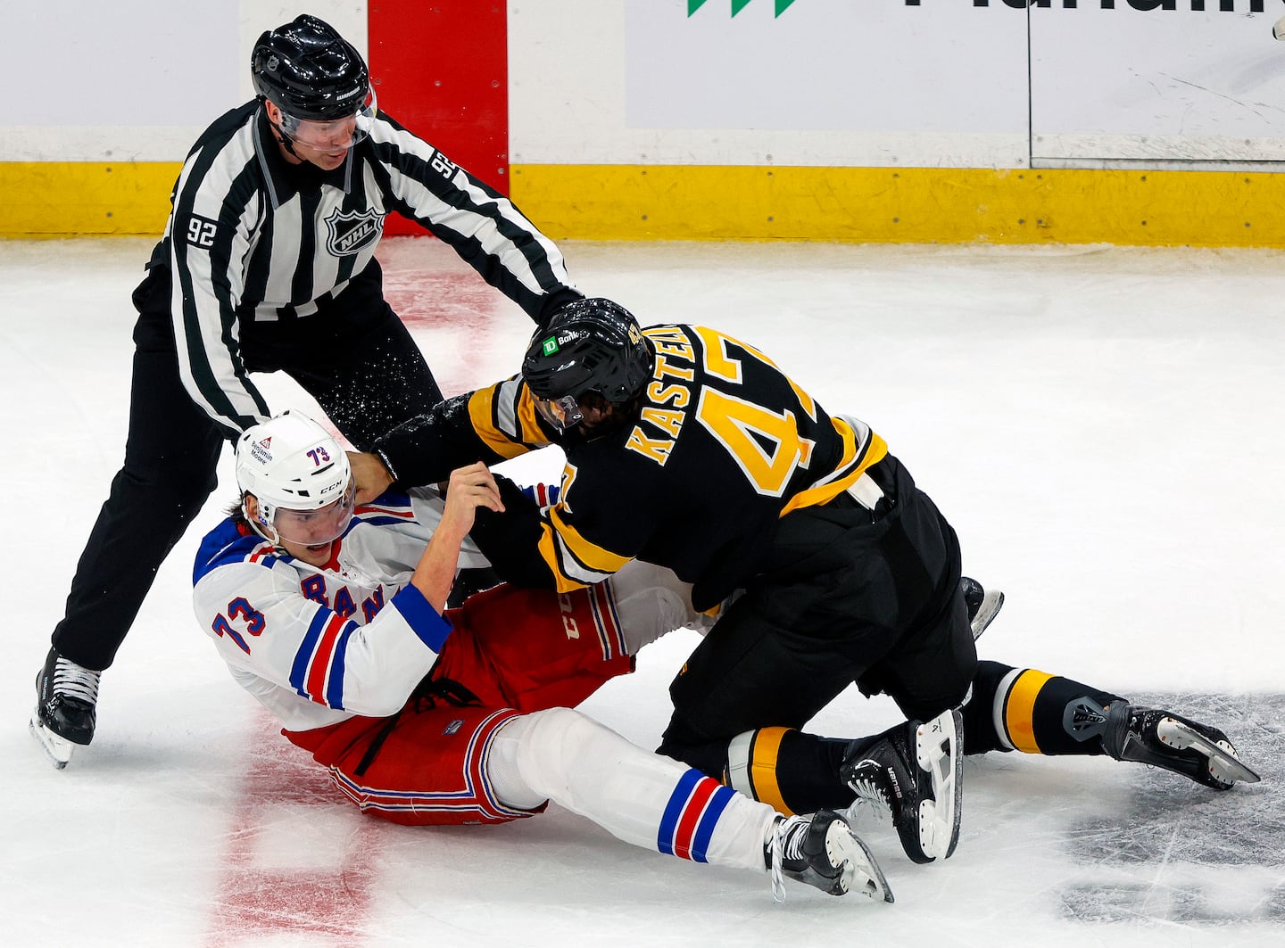 Mark Kastelic got the upper hand on the Rangers' Matt Rempe in their first-period bout.