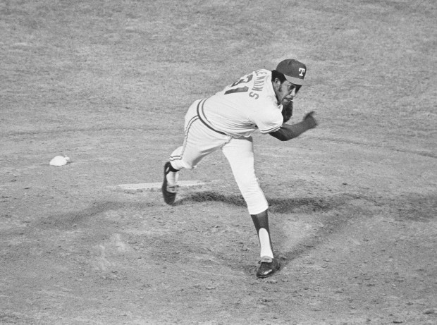 Texas Rangers pitcher Ferguson "Fergie" Jenkins pitches to Oakland A's fielder Joe Rudi in the ninth inning of a game in Oakland, California, on Sept. 8, 1974 as he won his 22nd game of the season against 11 losses. (AP)