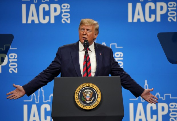 President Donald J. Trump speaks at the International Association of Chiefs of Police Annual Conference at McCormick Place on Oct. 28, 2019. (E. Jason Wambsgans/Chicago Tribune)