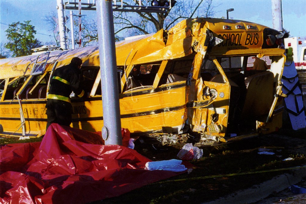 School bus hit by commuter train in Fox River Grove