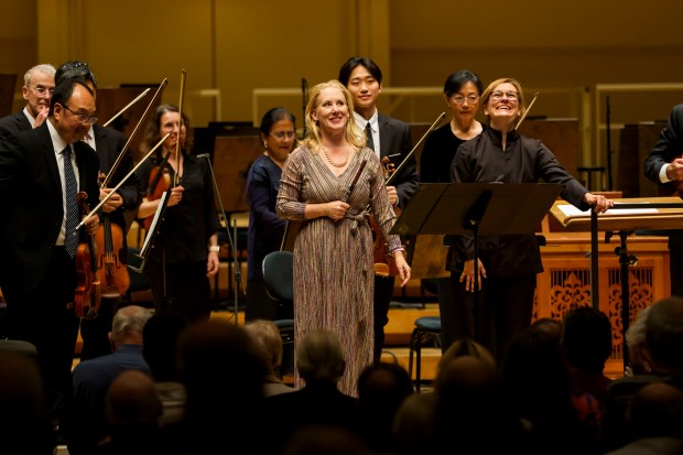 The Chicago Symphony Orchestra performs with conductor Daniela Candillari, Jennifer Gunn, piccolo; soprano Giulia Semenzato and Jennifer Johnson Cano, mezzo-soprano at Symphony Center in Chicago on Oct. 3, 2025. (Todd Rosenberg)