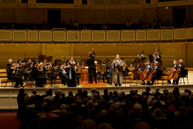 The Chicago Symphony Orchestra performs with conductor Daniela Candillari, Jennifer Gunn, piccolo; soprano Giulia Semenzato and Jennifer Johnson Cano, mezzo-soprano at Symphony Center in Chicago on Oct. 3, 2025. (Todd Rosenberg)