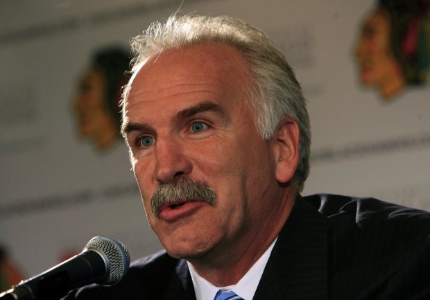 New Chicago Blackhawks head coach Joel Quenneville speaks to the media at the United Center on Oct. 16, 2008. Denis Savard was relieved of his duties earlier. (Alex Garcia/Chicago Tribune)