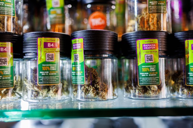 Hemp products sit behind the counter at Chi'Tiva hemp dispensary and lounge, Sept. 16, 2025, in Chicago. (Armando L. Sanchez/Chicago Tribune)