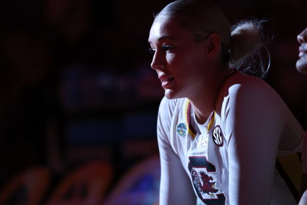 South Carolina Gamecocks forward Chloe Kitts (21) looks on before the national championship of the women's 2025 NCAA tournament against the Connecticut Huskies at Amalie Arena.