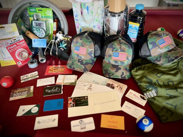 A small sample of some of the many volunteer prizes to be awarded at the conclusion of this year's "Make Ramona Clean Again" event. (Courtesy Peter Bidegain)