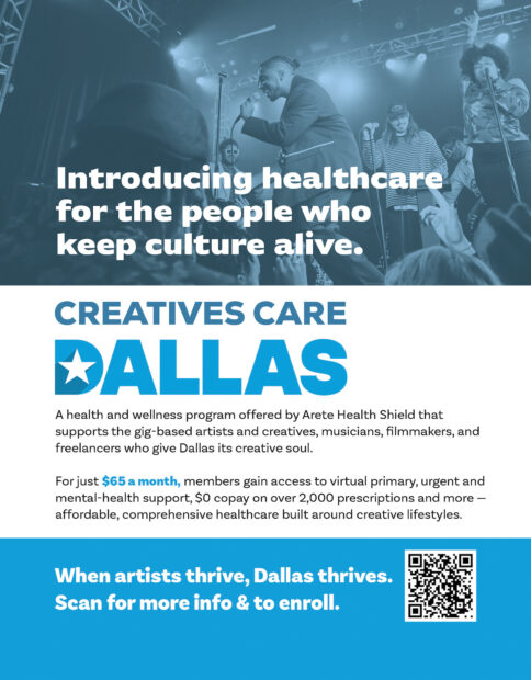 A graphic showing a band onstage with the words "Introducing healthcare for the people who keep culture alive."