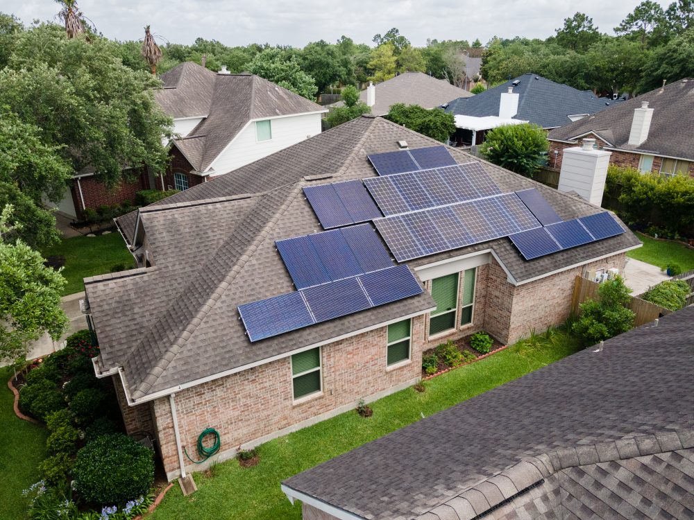 Solar panels on a rooftop in Clear Lake. Installed solar capacity in Houston has quadrupled in recent years, as more homeowners are installing panels on their roofs.