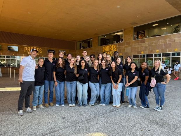 Santa Fe Christian Choir members sang the national anthem last month at a San Diego Padres game.(Courtesy of Santa Fe Christian)