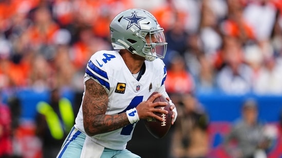 Dallas Cowboys quarterback Dak Prescott (4) drops back to pass in the second half against the Denver Broncos(AP)