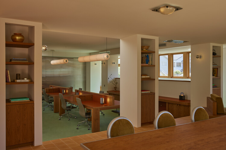 Day Job Office / 22RE - Interior Photography, Dining room, Wood, Lighting, Table, Chair, Glass