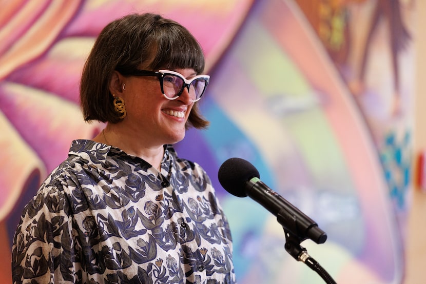 Dallas Music Office director Kristina Kirkenaer-Hart helps announce Creatives Care Dallas, a...