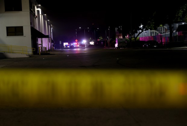 Police investigate after shots were fired near the Coast Guard Island entrance in Oakland, Calif. on Thursday, Oct. 23, 2025. U.S. Coast Guard police opened fire on a U-Haul truck after it backed up a ramp at the entrance to the Alameda island, where U.S. Customs and Border Patrol agents have been staying. (Jane Tyska/Bay Area News Group)