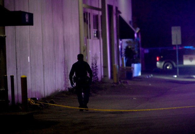 Police investigate after shots were fired near the Coast Guard Island entrance in Oakland, Calif. on Oct. 23, 2025. U.S. Coast Guard police opened fire on a U-Haul truck after it backed up a ramp at the entrance to the Alameda island, where U.S. Customs and Border Patrol agents have been based. (Jane Tyska/Bay Area News Group)