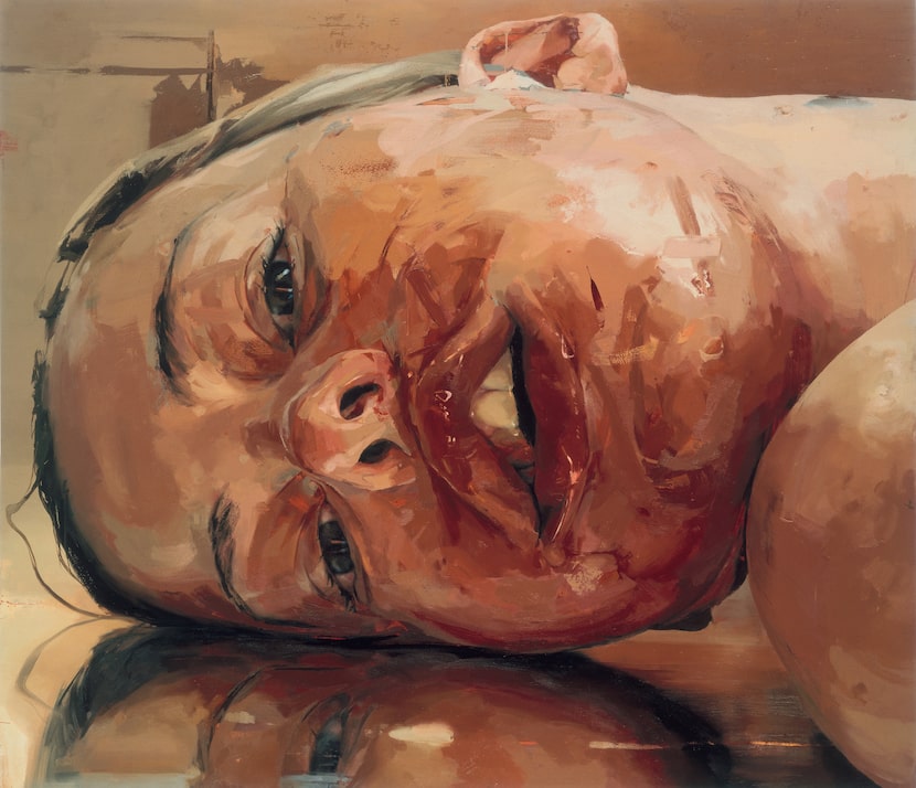 The subject lies still on the floor in Jenny Saville's "Reverse."