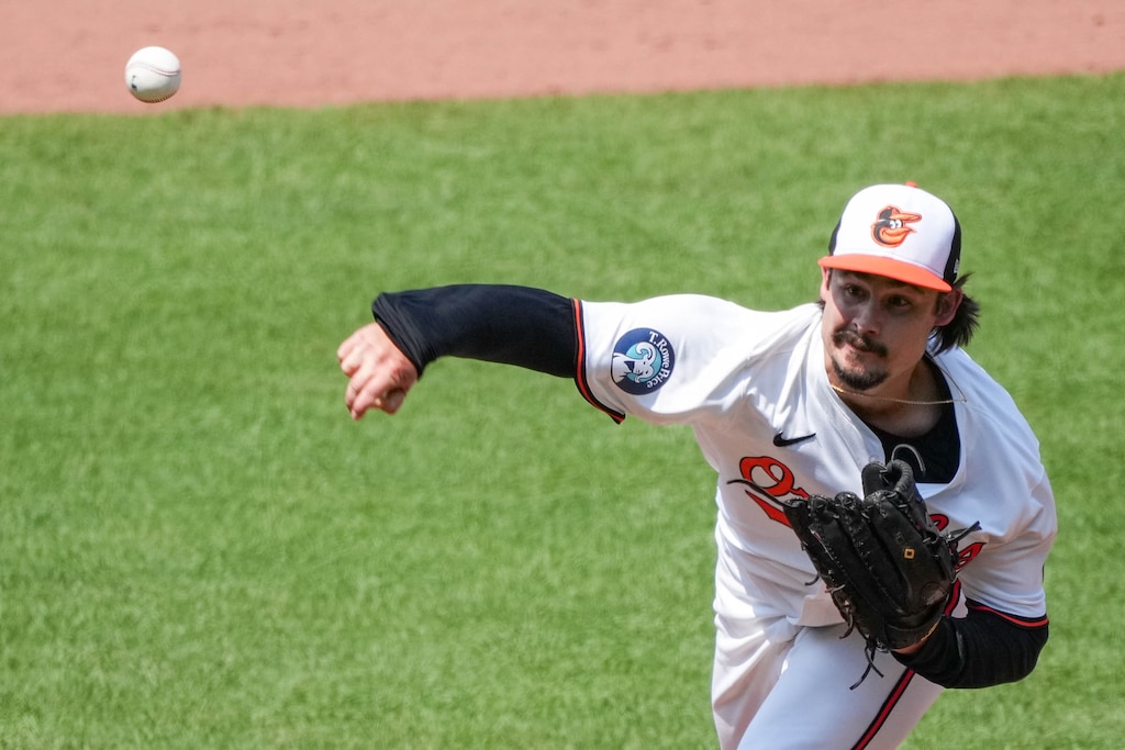Baltimore Orioles pitcher Kade Strowd (57) pitches during the seventh inning of a game against the Toronto Blue Jays at Oriole Park at Camden Yards in Baltimore, Md. on Wednesday, July 30, 2025.